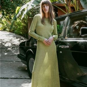 Zara green metallic thread dress